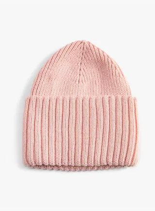 Rib-Knit Beanie with Wide Foldover Cuff