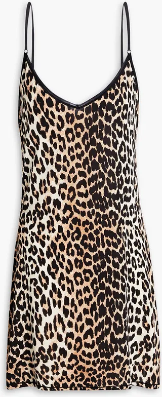 Mesh-trimmed leopard-print jersey chemise