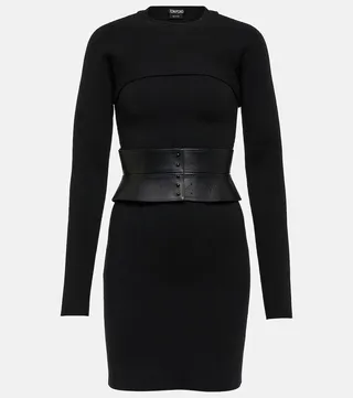 Belted wool-blend minidress