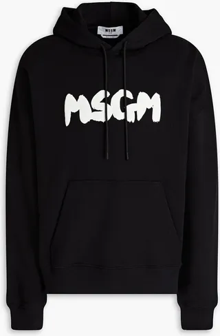 Printed French cotton-terry hoodie