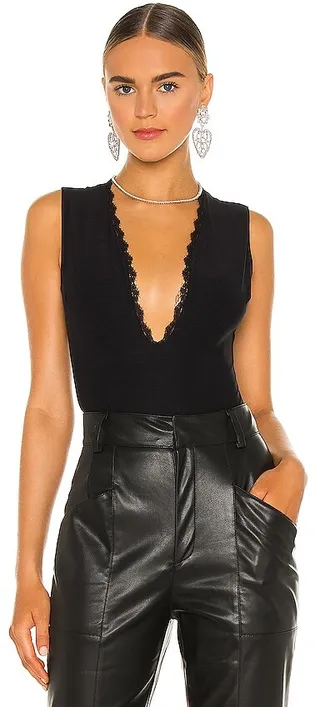 Margo Lace Trim Deep V Bodysuit