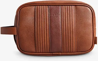 Mens Tan Evens Logo-embossed Faux-leather Wash bag