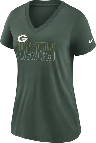Nike Women's Lockup Split (NFL Green Bay Packers) Mid V-Neck T-Shirt in Green