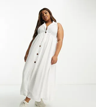 ASOS DESIGN Curve collared button through midi smock dress in white
