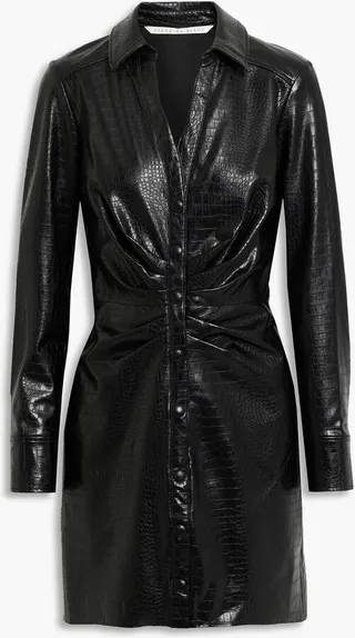 Echo gathered faux croc-effect leather mini dress