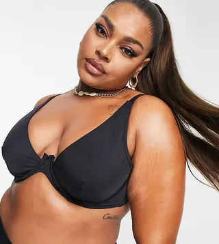 ASOS DESIGN Curve mix and match step front underwire bikini top in black