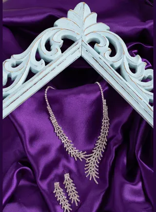 Silver Plated Designer Stone Necklace and Earring Set