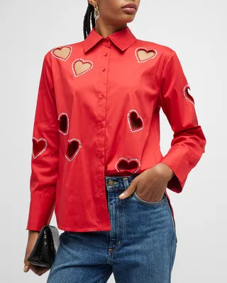 Finely Embellished Button-Front Shirt With Heart Cutouts