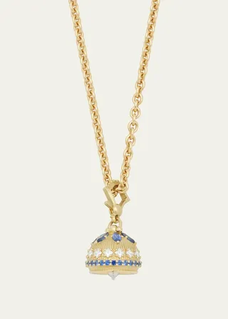 Yellow Gold Meditation Bell #3 with Blue Sapphires and Diamonds