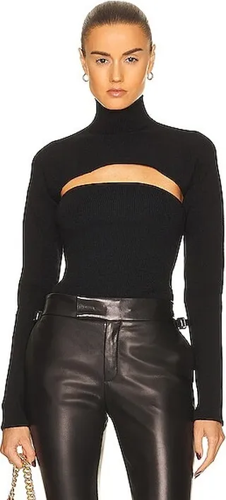 TOM FORD Ribbed Turtleneck Top in Black