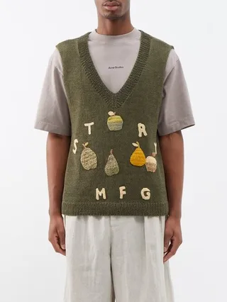 Party Fruit-appliqué Organic-cotton Sweater Vest
