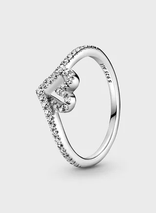 Sparkling Wishbone Heart Ring