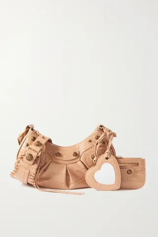 Balenciaga - Le Cagole Xs Studded Croc-effect Leather Shoulder Bag - Neutrals
