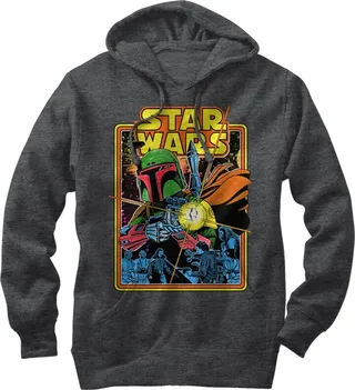 Men's Star Wars Boba Fett Fires Pull Over Hoodie - Charcoal Heather - Small