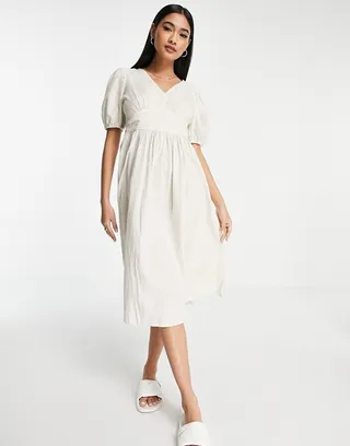 Vero Moda cotton midi dress with cut out back in cream