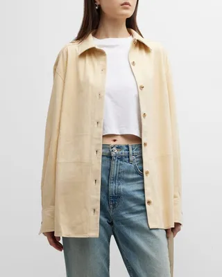 Suede Leather Collared Shirt