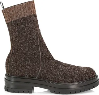Women's Lug-Sole Lurex Bouclé Combat Boots