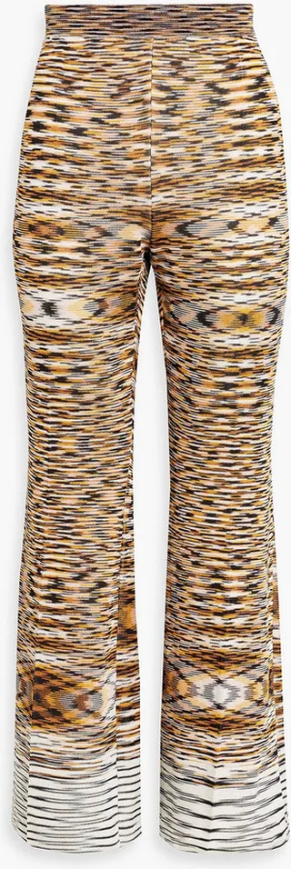 Space-dyed crochet-knit wool-blend wide-leg pants