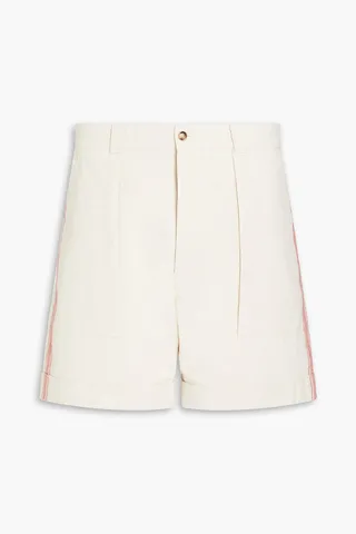Bead-embellished striped cotton shorts