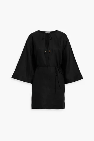 Belted linen mini dress