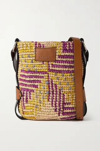 Isabel Marant - Bayia Mini Leather-trimmed Woven Raffia Bucket Bag - Pink