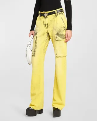 Bleached Denim Straight-Leg Cargo Jeans