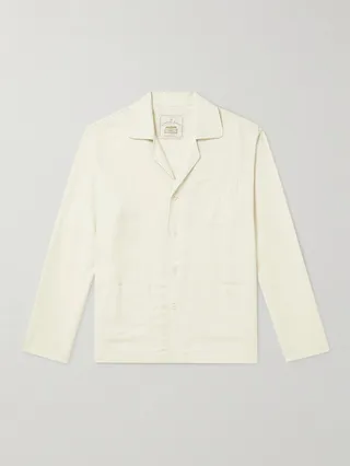 Camp-Collar Linen-Gauze Pyjama Shirt