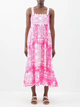 Square-neck Palladio-print Cotton Midi Dress