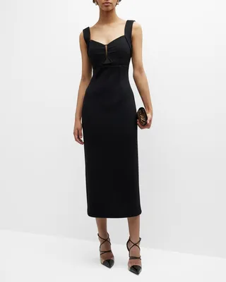 Cutout Sleeveless Wool Crepe Midi Dress