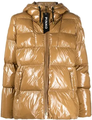 Logo-Patch High-Shine Puffer Jacket
