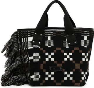 Geometric-Print Tassel Tote Bag