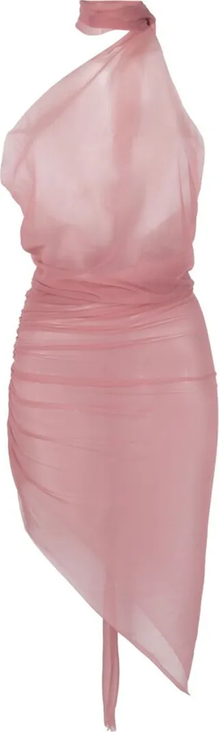 Pink Sheer Asymmetric Dress
