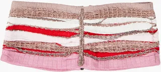 Pleated metallic crochet-knit waist belt