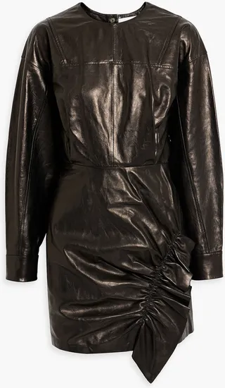Aki ruched leather mini dress