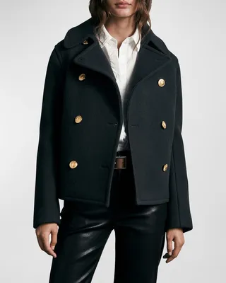 Alfie Double-Breasted Peacoat with Detachable Collar