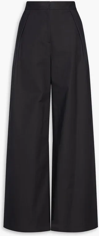 Pleated cotton-blend sateen wide-leg pants