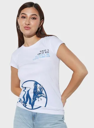 Graphic Print Crew Neck T-Shirt
