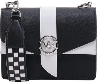 Leather shoulder bag with frontal monogram