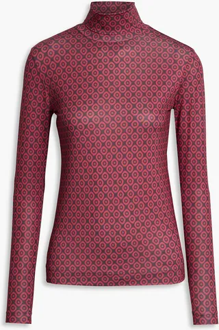 Printed stretch-jersey turtleneck top