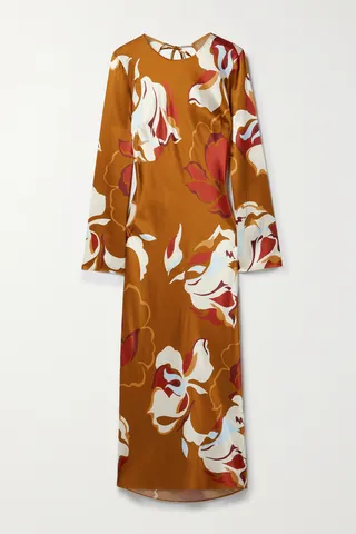 Reformation - Davina Printed Silk-charmeuse Midi Dress - Orange