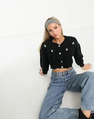 Raga Cadence cropped embroidered cardigan in black