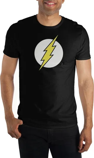 Mens DC Comic Book Superhero Flash Black Graphic Tee-S