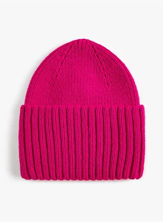 Rib-Knit Beanie with Wide Foldover Cuff