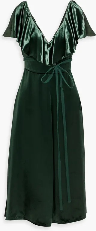 Ruffled velvet midi dress