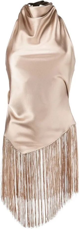 Cowl-Neck Fringed Halterneck Top