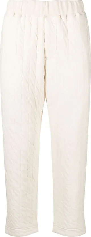 White Quilted Tapered Trousers
