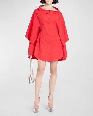 Compact Poplin Mini Shirtdress with Cape Back