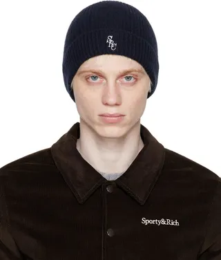 Sporty & Rich Navy Embroidered Beanie