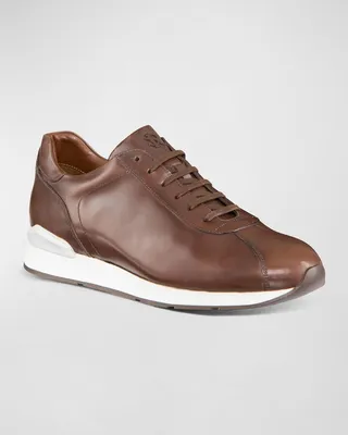 Men's Shiny Calf Leather Low-Top Sneakers
