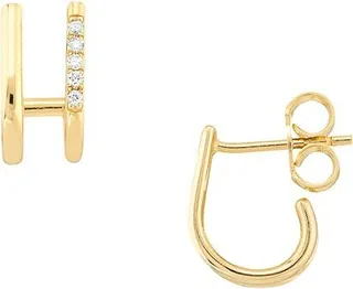 14K Yellow Gold & Diamond Open J-Huggie Earrings